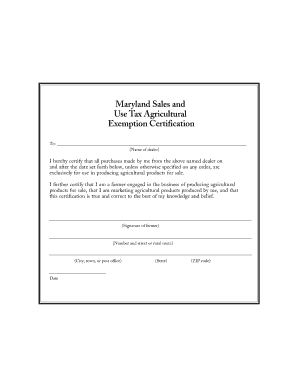 Maryland Agricultural Tax Exemption Form
