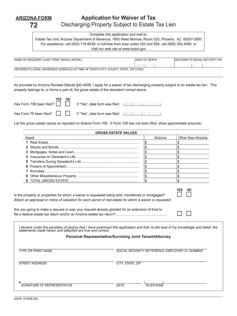 Arizona Inheritance Tax Waiver Form