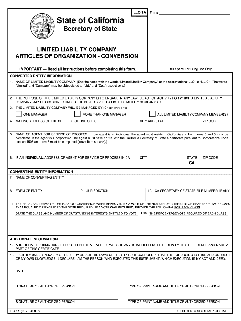 Form LLC 12 CA Gov