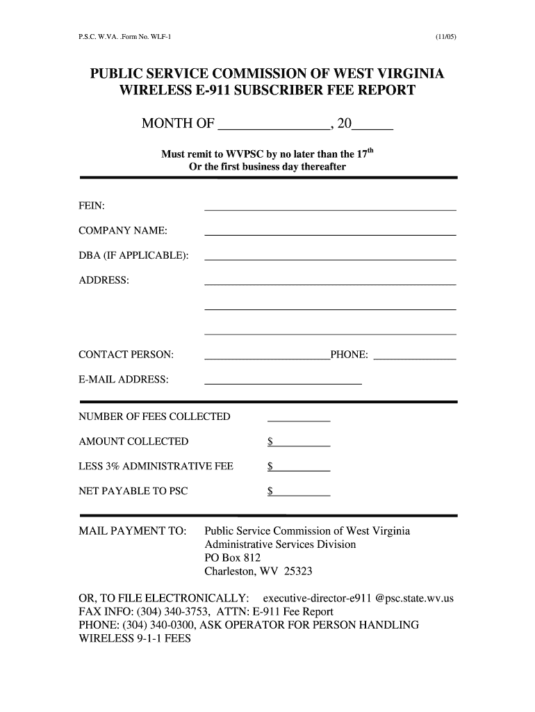  MAD WVE911 WIRELESS 9 1 1 FEE SUBMITTAL FORM; NEW VERSION WLF 1 DOC 2005-2024