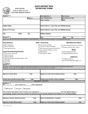 Safe Deposit Box Inventory Form Inventory Form for Safe Deposit Box Contents 2006-2024