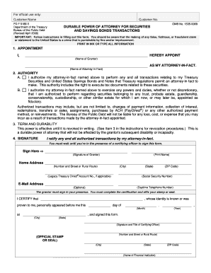 Durable Power of Attorney for Securities and Savings Bonds Transactions  Form