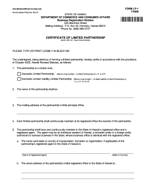 Certificate of Limited Partnership  Form