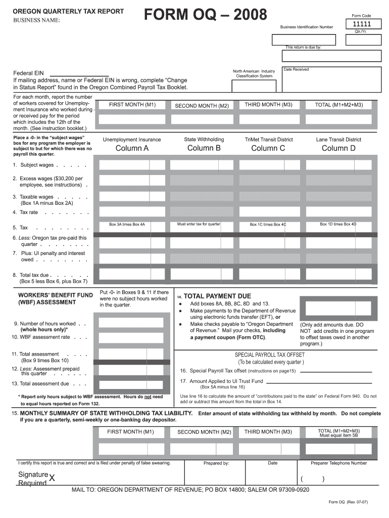 Oregon Form Oq