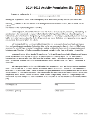  Ocps Activity Permission Slip 2014