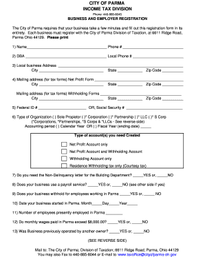 City of Parma Contractor Registration  Form