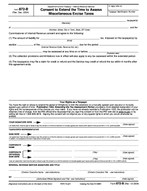 Get and Sign Form 872 B Rev 12 Consent to Extend the Time to Assess Employment Taxes 2004-2022