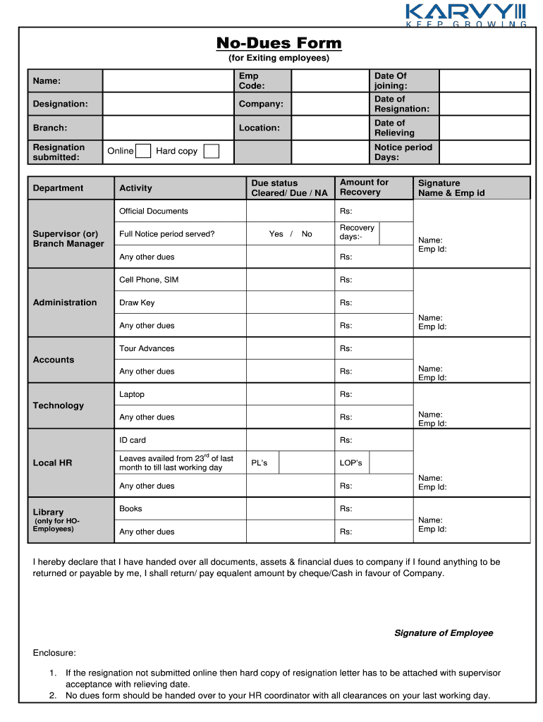 No Dues Form