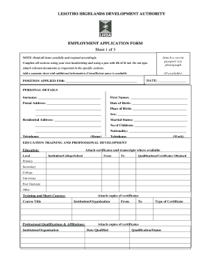 Lhda Vacancies Lesotho  Form