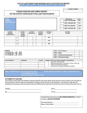 CITY of LAKE FOREST PARK BUSINESS and OCCUPATION TAX REPORT  Form