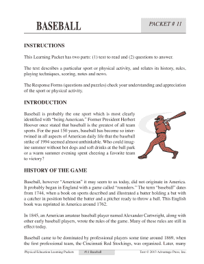 Baseball Packet 11 Answer Key  Form