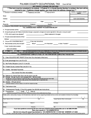 Pulaski County Occupational Tax Form