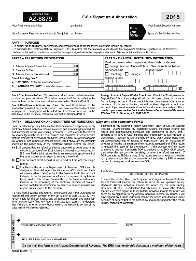  Arizona Form Az 8879 2015-2024