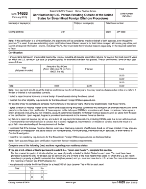  Form 14653 Rev 2 Certification by U S Person Residing Outside of the United States for Streamlined Foreign Offshore Procedures 2017