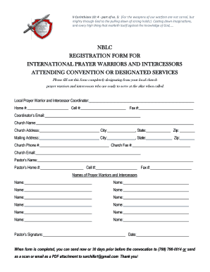 NBLC REGISTRATION FORM for INTERNATIONAL PRAYER WARRIORS and Nblchurch