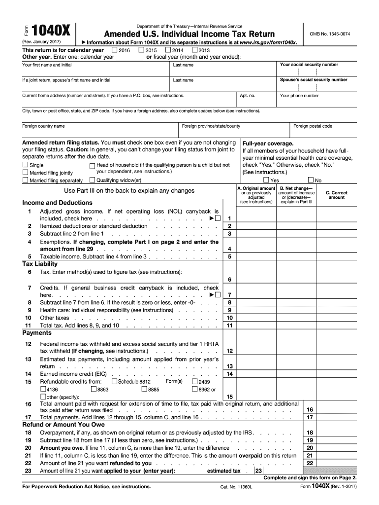  1040 X Form 2017