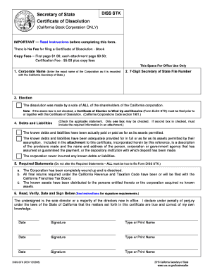 Certificate of Dissolution California PDF  Form