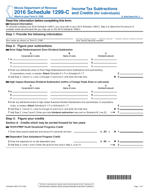 Schedule 1299 C, Income Tax Subtractions and Credits for Individuals  Form