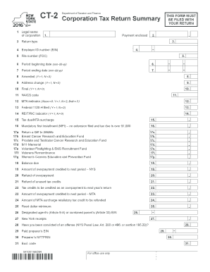 CT-2 - Corporation Tax Return Summary  Form