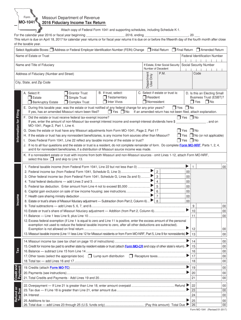  Form MO 1041 Fiduciary Income Tax Return 2020