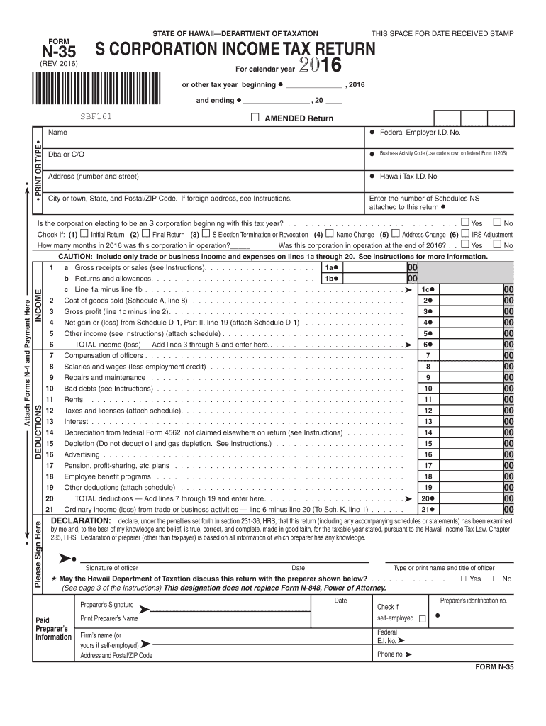  Hawaii Form N 35 2016