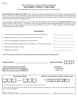 INVESTMENT CREDIT CLAIM FORM