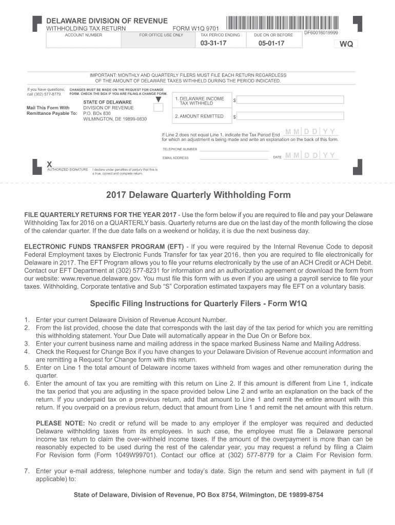  Delaware Form W1q 9701 2020