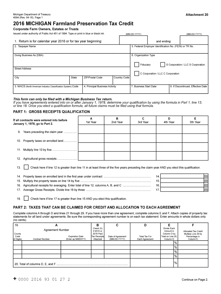  4594, Michigan Farmland Preservation Tax Credit 4594, Michigan Farmland Preservation Tax Credit 2020