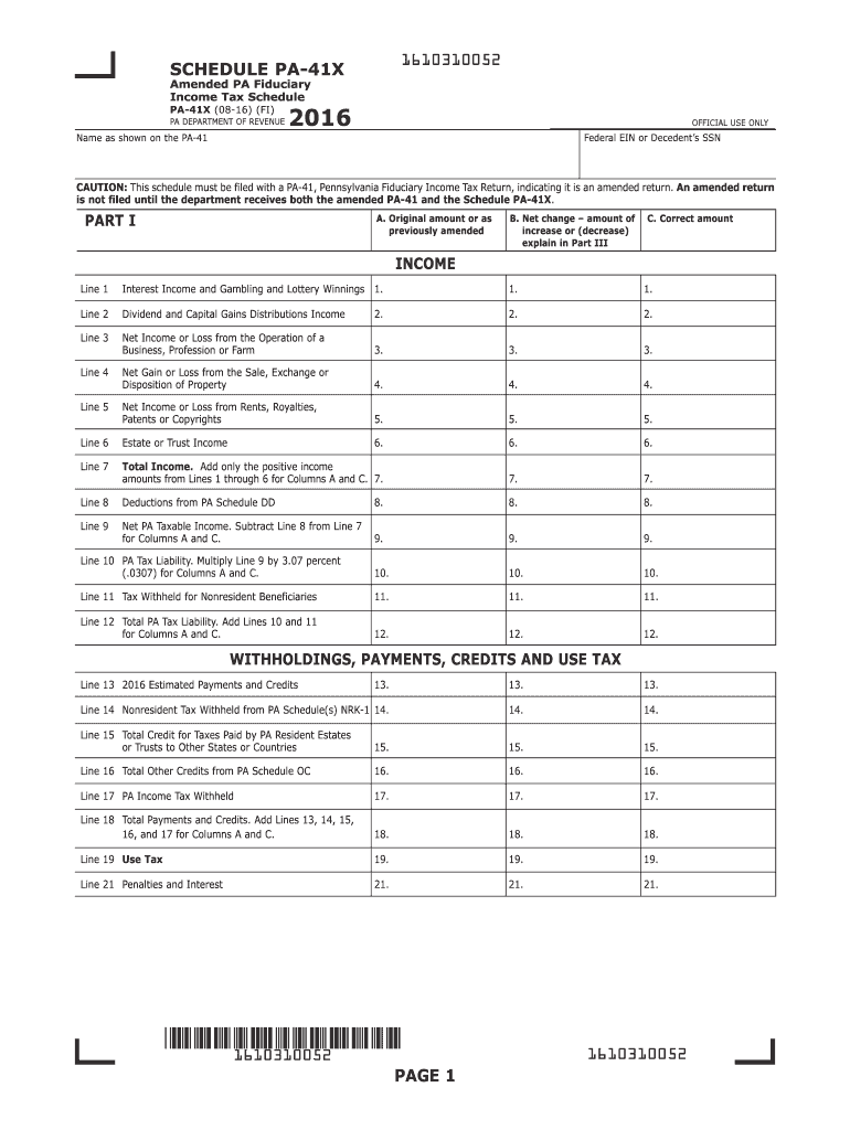  Schedule PA 41X Amended PA Fiduciary Income Tax Schedule PA 41X FormsPublications 2019