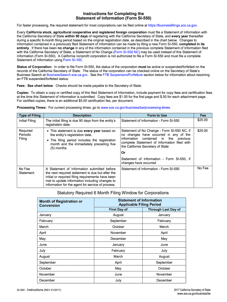  Bizfile Sos Ca Gov Form Si 550 2017-2024