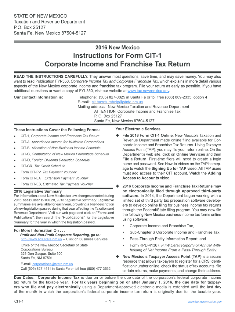  Cit 1 Form for New Mexico 2016