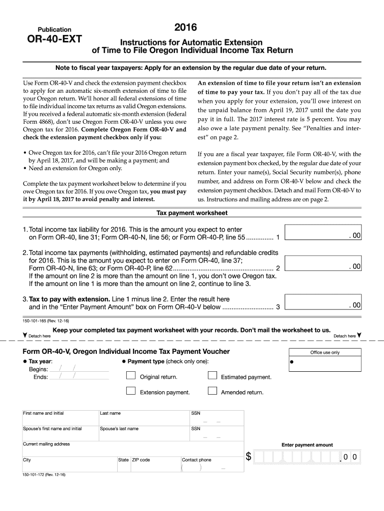 Form 40 ESV Instructions, Oregon 40 V Income Tax Payment Voucher, 150 101 026 2016
