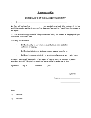 Anti Ragging Declaration Form