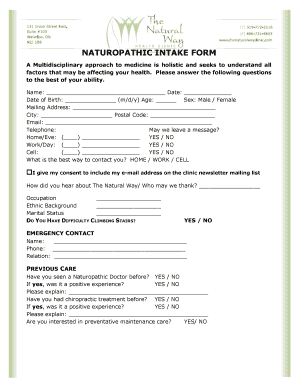  NATUROPATHIC INTAKE FORM Thenaturalwayclinic Com 2014