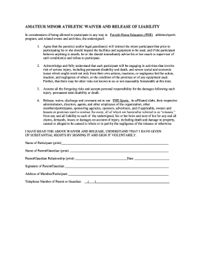 Amateur Minor Athletic Waiver and Release of Liability Forsyth Ncfhe  Form