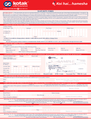  Kotak Life Insurance Maturity Payout Form 2016