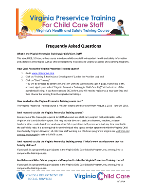 Virginia Preservice Training for Child Care Staff Answers  Form