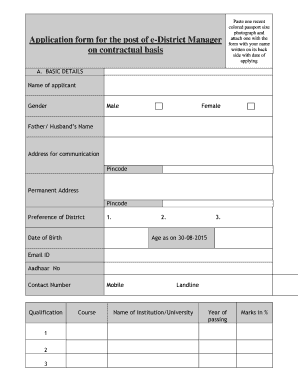 Application Form for the Post of E District Manager on Contractual Basis