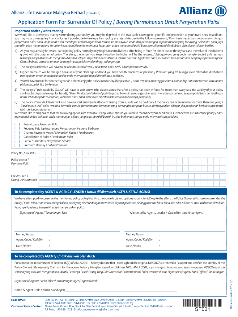 Allianz Surrender Form