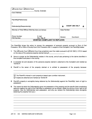  JDF 116 Verified Complaint in Replevin DOC 2003