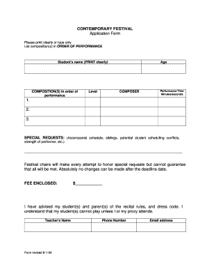 CONTEMPORARY FESTIVAL Application Form MTACSFWV Mtacsfwv