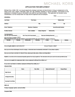 Michael Kors Application Form