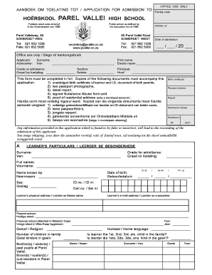 Parel Vallei High School Fees  Form