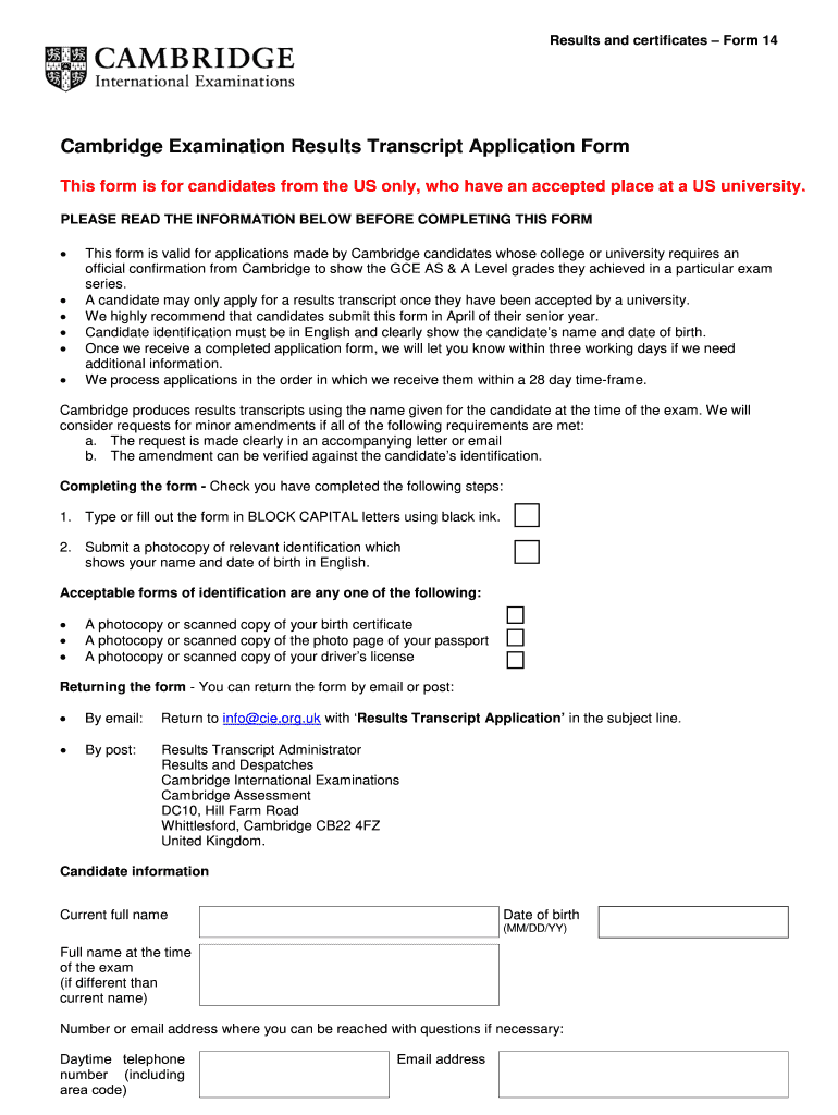 Results and Certificates Form 14