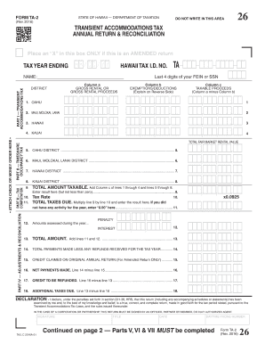 Form TA 1, Rev , Transient Accommodations Tax Return Form Handwritable