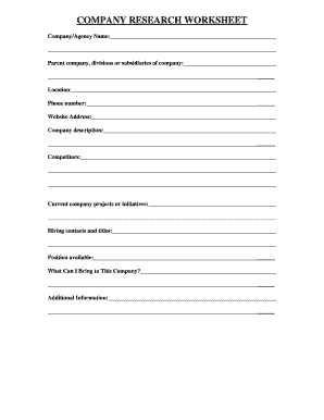 Researching a Company Worksheet  Form