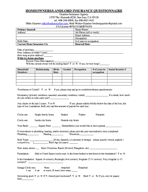 Home Insurance Questionnaire Template  Form