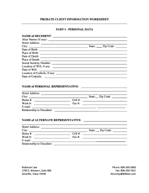 PROBATE CLIENT INFORMATION WORKSHEET