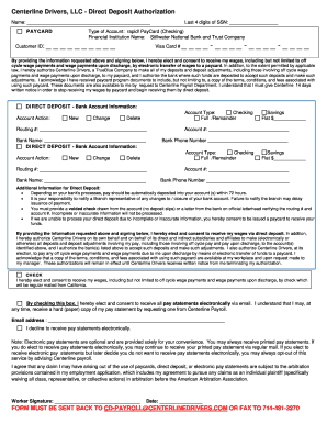 Direct Deposit Centerline Drivers  Form