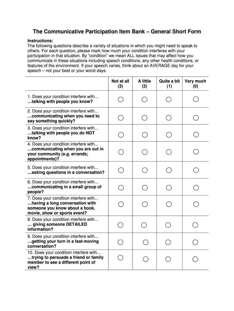  Communicative Participation Item Bank 2015-2024